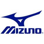 Mizuno logo in het blauw op een witte achtergrond